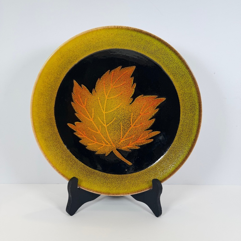 Vintage Poole England Aegean‎ Leaf Plate Dish 10 Inch Yellow Black Orange